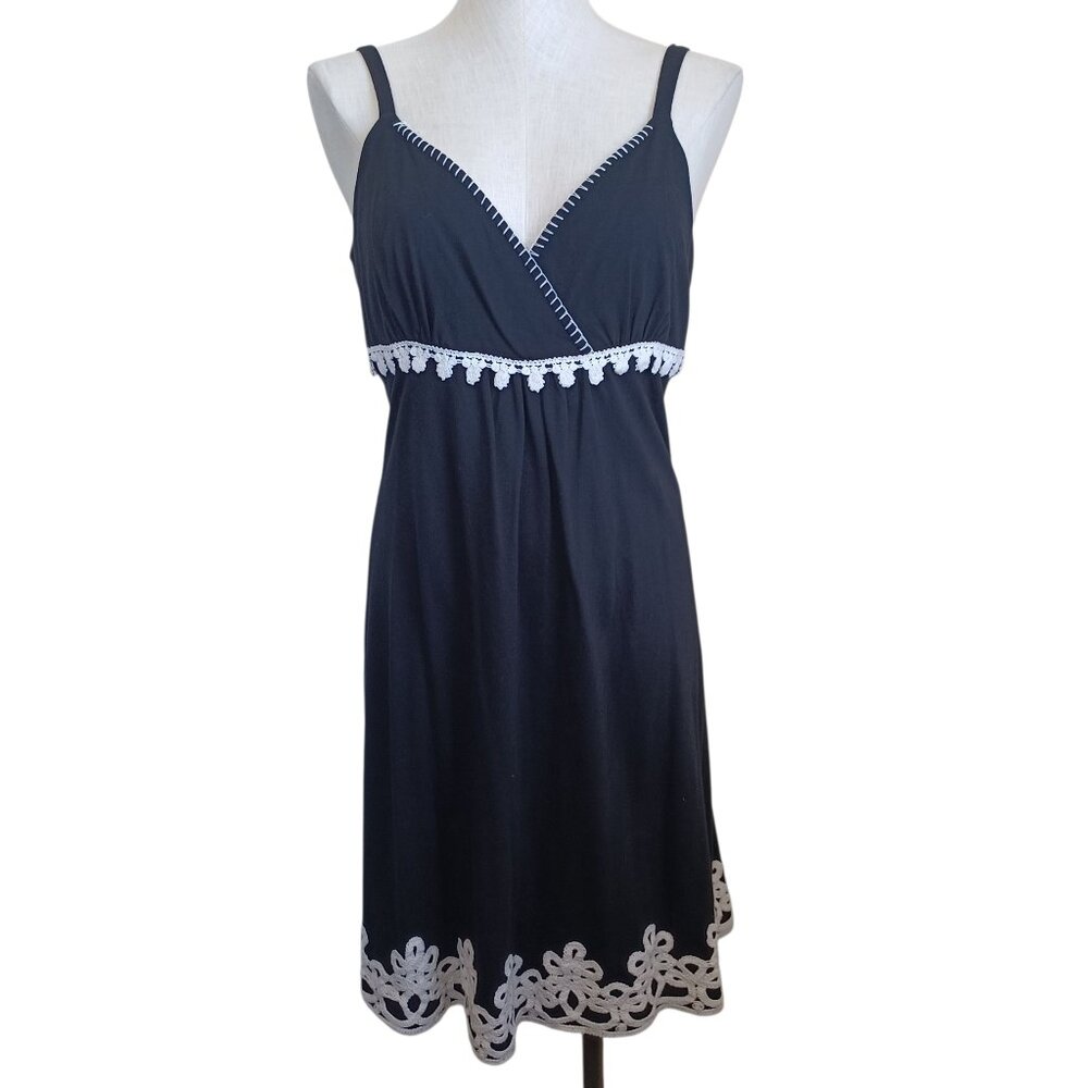 INC Dress Black White Knit Womens Medium Lace Trim Sleeveless Summer Casual